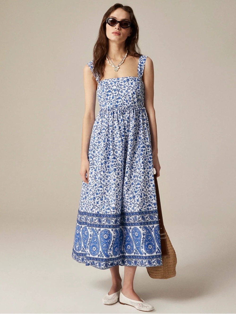 J.Crew Blue Floral Cotton Midi Dress NWT P00